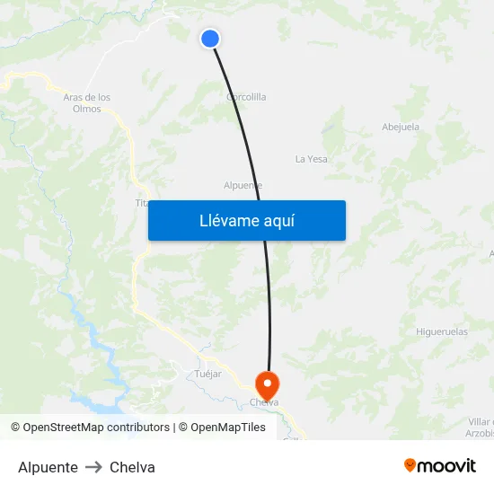 Alpuente to Chelva map