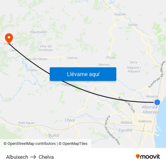 Albuixech to Chelva map