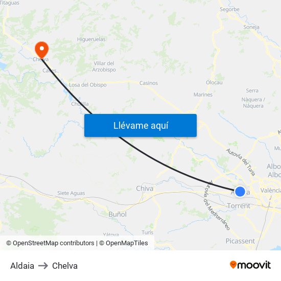 Aldaia to Chelva map