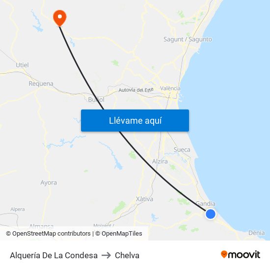 Alquería De La Condesa to Chelva map