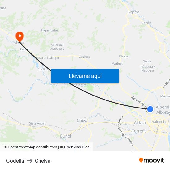 Godella to Chelva map