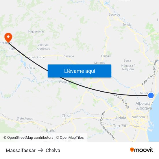 Massalfassar to Chelva map