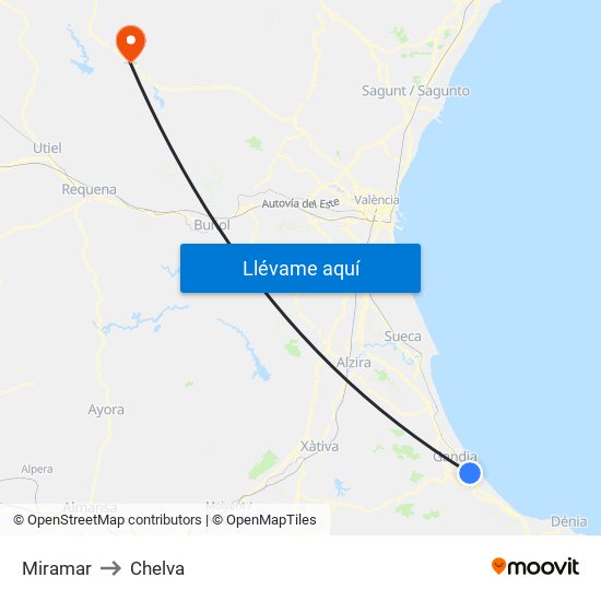 Miramar to Chelva map