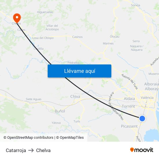 Catarroja to Chelva map