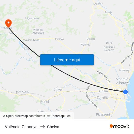 València-Cabanyal to Chelva map