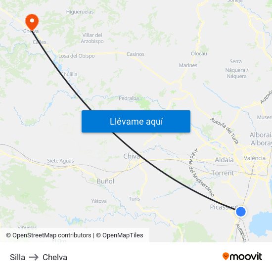 Silla to Chelva map