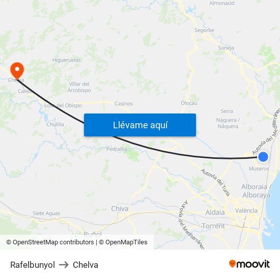 Rafelbunyol to Chelva map