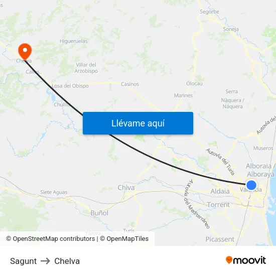 Sagunt to Chelva map