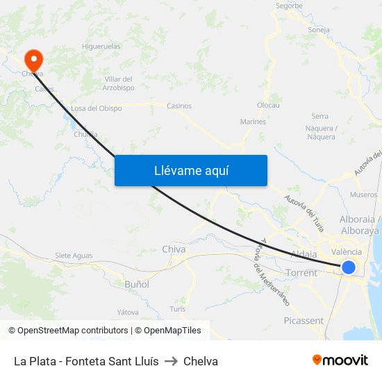 La Plata - Fonteta Sant Lluís to Chelva map