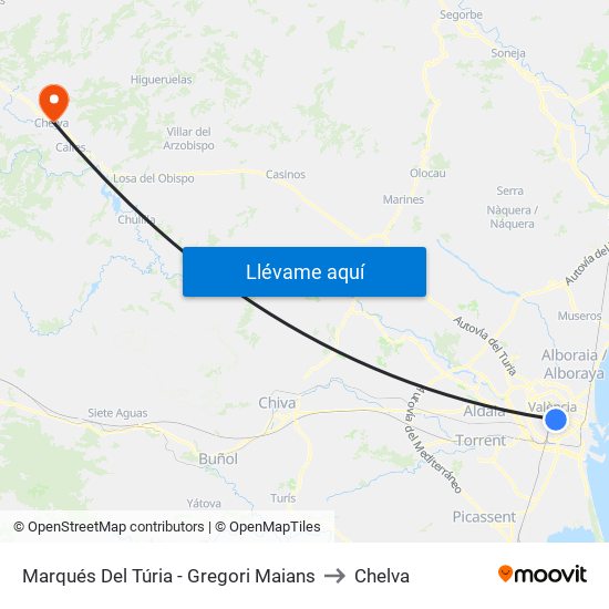 Marqués Del Túria - Gregori Maians to Chelva map