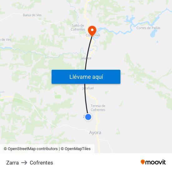 Zarra to Cofrentes map