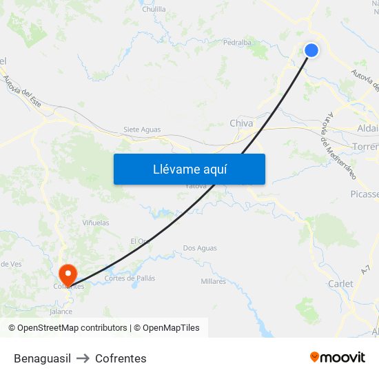Benaguasil to Cofrentes map