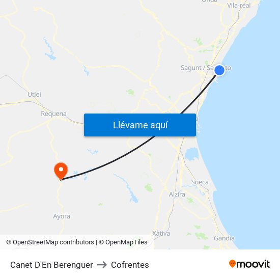 Canet D'En Berenguer to Cofrentes map