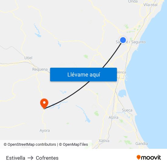 Estivella to Cofrentes map