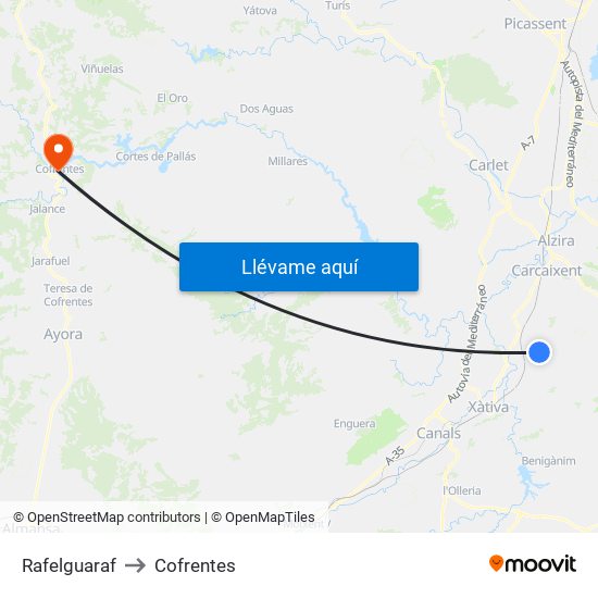 Rafelguaraf to Cofrentes map