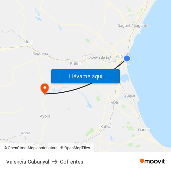 València-Cabanyal to Cofrentes map