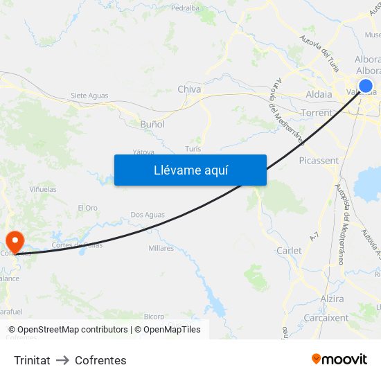 Trinitat to Cofrentes map