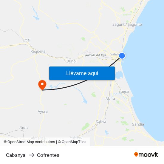 Cabanyal to Cofrentes map
