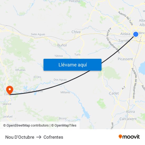 Nou D'Octubre to Cofrentes map