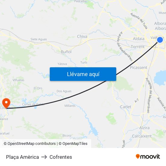 Plaça Amèrica to Cofrentes map
