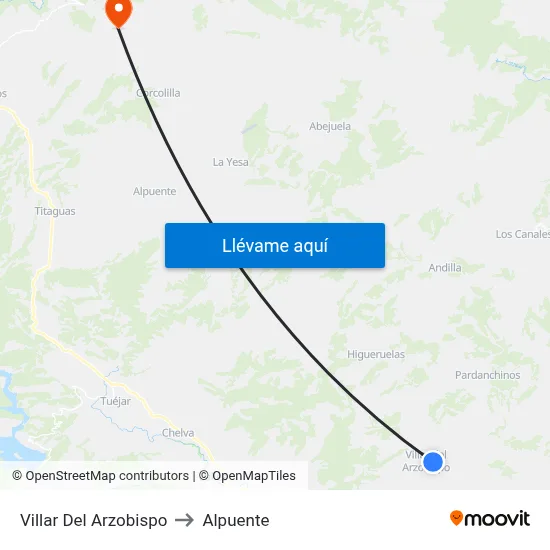 Villar Del Arzobispo to Alpuente map