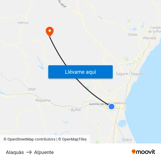 Alaquàs to Alpuente map