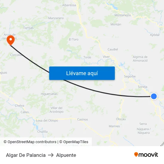 Algar De Palancia to Alpuente map