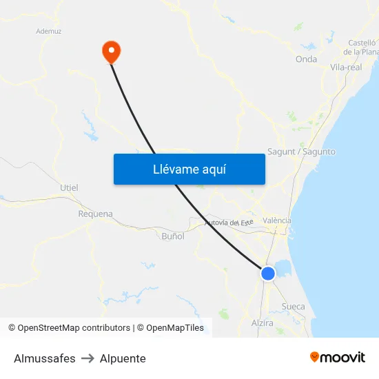 Almussafes to Alpuente map