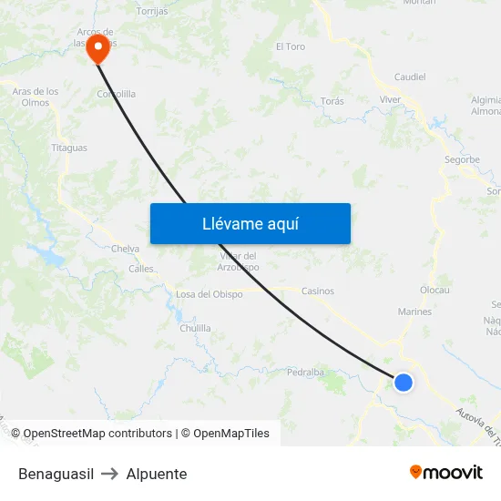 Benaguasil to Alpuente map