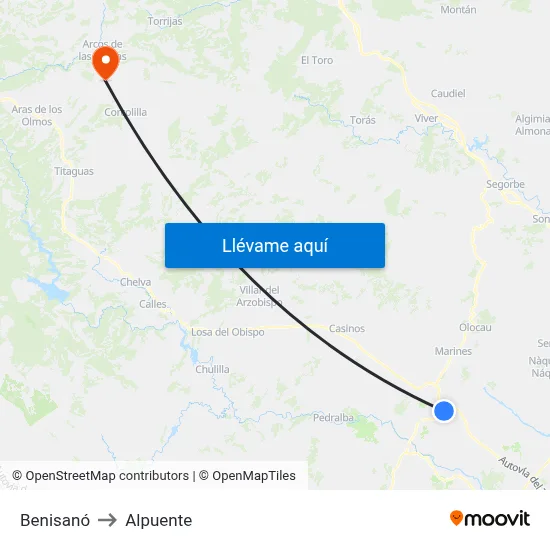 Benisanó to Alpuente map