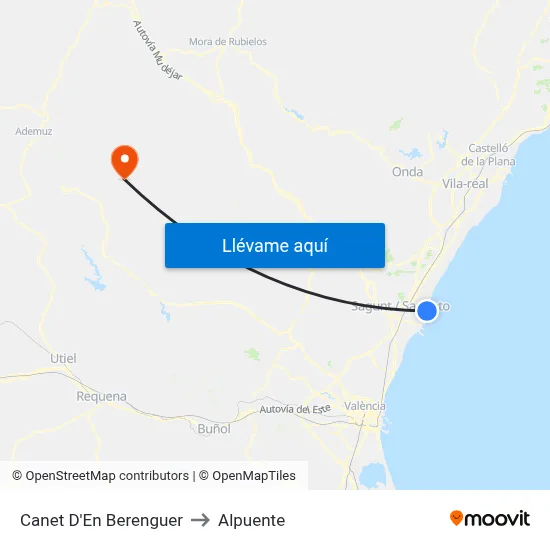 Canet D'En Berenguer to Alpuente map