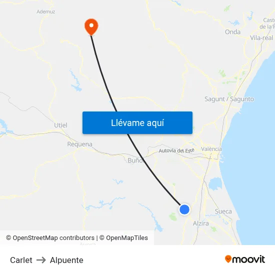 Carlet to Alpuente map