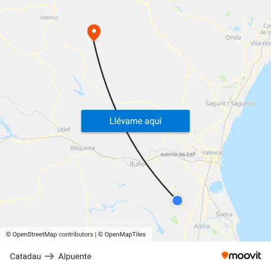 Catadau to Alpuente map