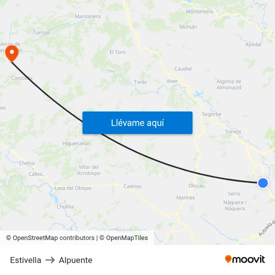 Estivella to Alpuente map