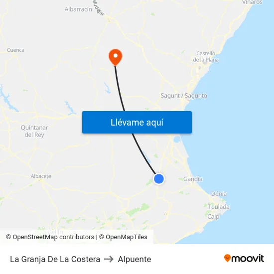 La Granja De La Costera to Alpuente map