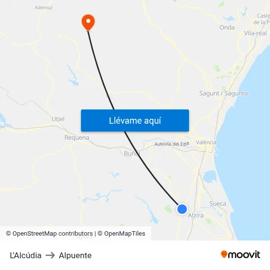 L'Alcúdia to Alpuente map