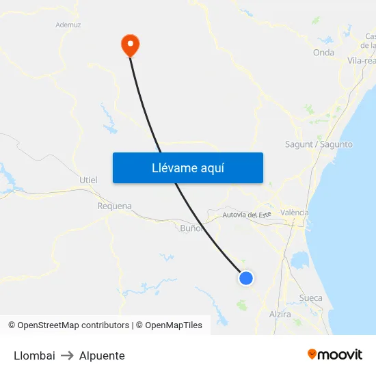 Llombai to Alpuente map