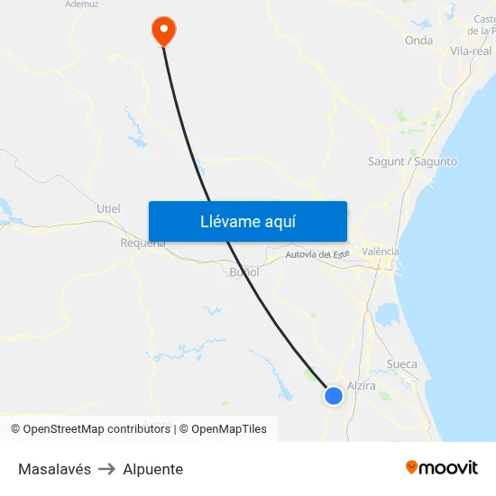 Masalavés to Alpuente map