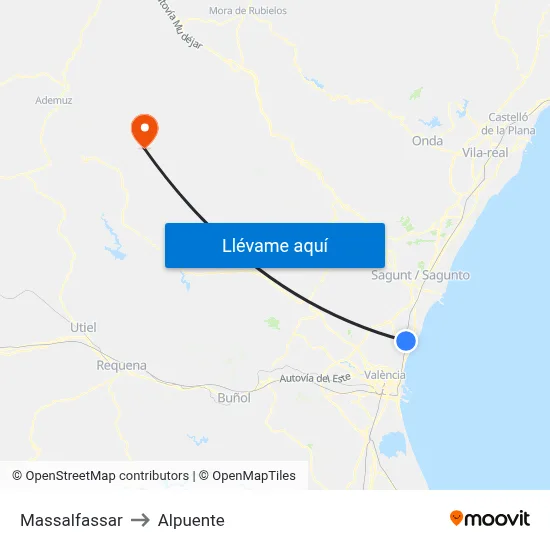 Massalfassar to Alpuente map
