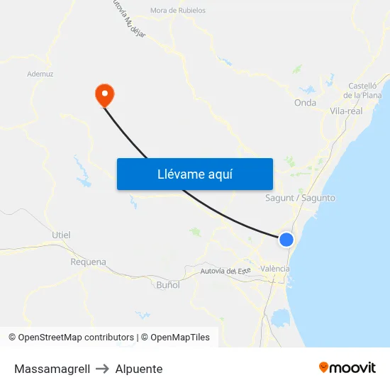 Massamagrell to Alpuente map