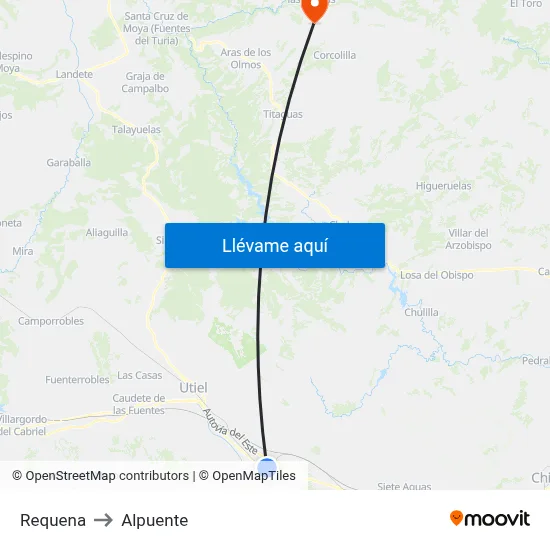 Requena to Alpuente map