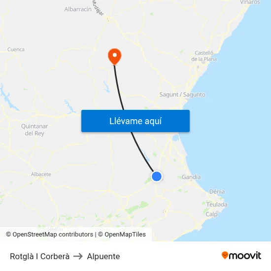Rotglà I Corberà to Alpuente map