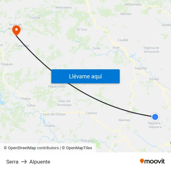 Serra to Alpuente map