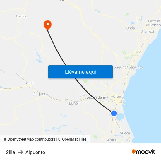 Silla to Alpuente map
