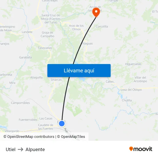 Utiel to Alpuente map