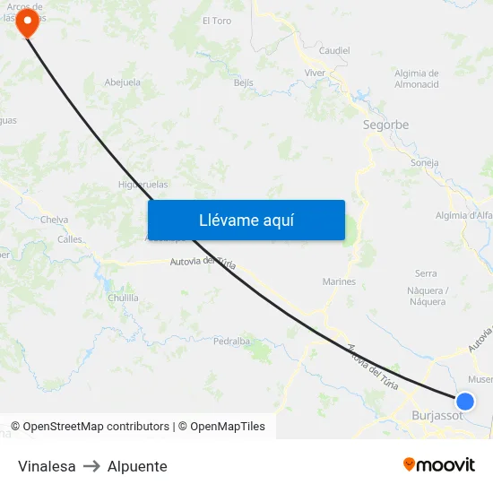 Vinalesa to Alpuente map