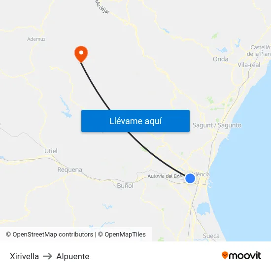 Xirivella to Alpuente map