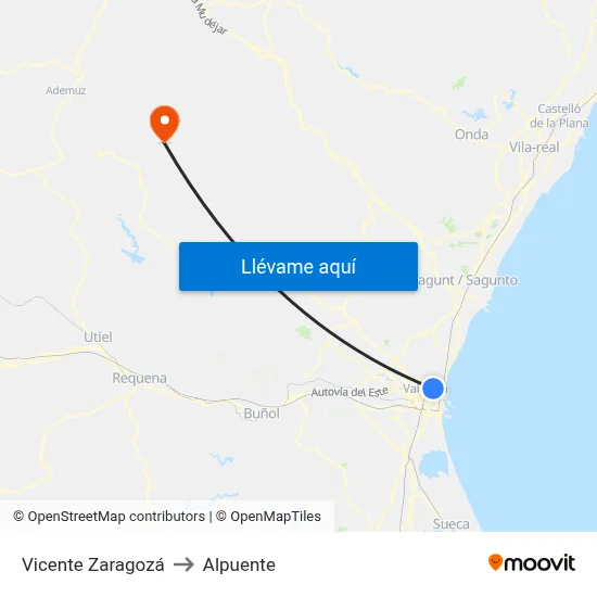 Vicente Zaragozá to Alpuente map