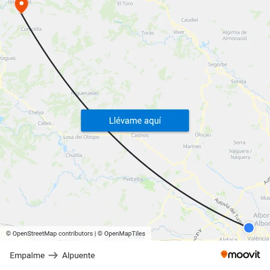 Empalme to Alpuente map