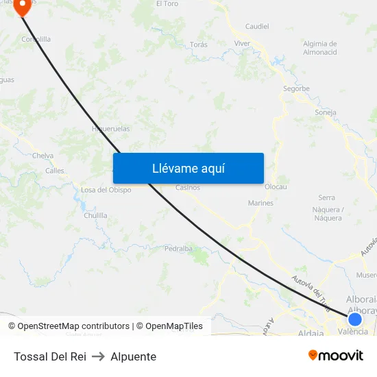 Tossal Del Rei to Alpuente map